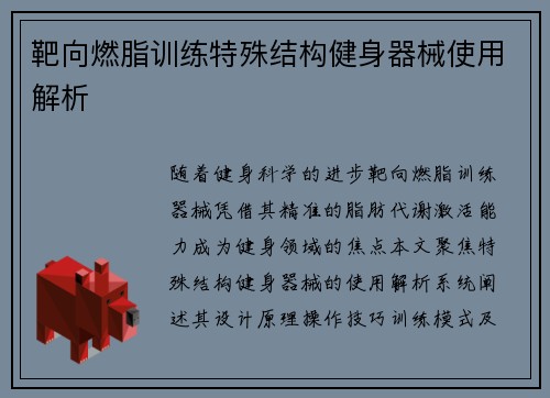 靶向燃脂训练特殊结构健身器械使用解析