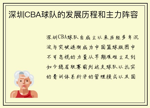 深圳CBA球队的发展历程和主力阵容