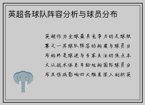 英超各球队阵容分析与球员分布